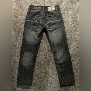 Emporio Armani Men's Black Jeans with Blue and Red Accents